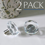 JEREVER 2 Pack Glass Crystal Knobs Brushed Nickel Drawer Pull Cabinet Handle for Dresser Kitchen (Polygon)