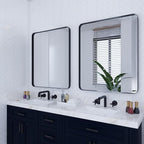 VocalStar Black Bathroom Mirror for Wall, 28 x 36 Inch Rounded Rectangle Metal Framed Bathroom Wall Vanity Mirror Farmhouse, 1/4-inch Shatterproof Glass | Ultra-Flush Hanging