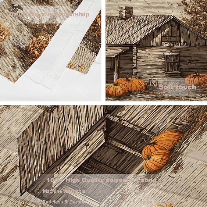 Batmerry Vintage Harvest Tapestry, Cabin In Pumpkin Field Wall Art Hanging Decoration Polyester Fiber White Ruffled Around for Dorm Room Bedroom Living Room, 59.1x82.7 inches