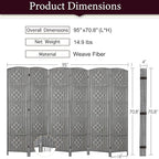 Rose Home Fashion 6 ft Tall Room Divider, Room Dividers and Folding Privacy Screens, 15.7in Privacy Screen 6 Panel Partition Temporary Wall Separation for Private, Grey