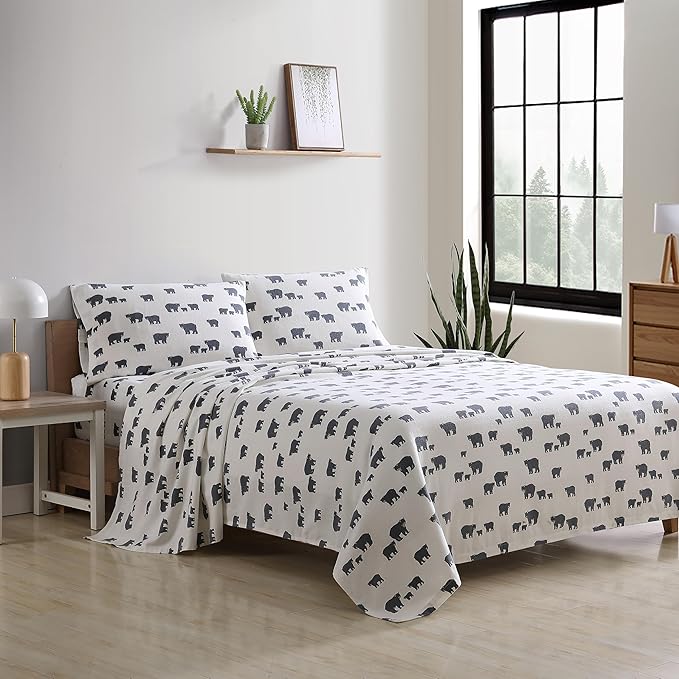 Eddie Bauer - Twin Sheets, Cotton Flannel Bedding Set, Brushed for Extra Softness, Cozy Home Decor (Bear Family)