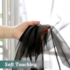 Chyhomenyc Black Sheer Curtain 72 Inches Length 2 Panels, Voile Top Dual Rod Pockets Light Filtering Airy Window Treatment Drapes for Living Room/Bedroom, Each 42Wx72L