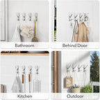 Self-Adhesive Coat Hooks for Hanging - Heavy Duty Stainless Double Wall Hook for Towel, Backpack, Hat, Sturdy Metal Hanger for Bathroom, Bedroom, Door, Wall Mounted, 4-Pack, Silver, New