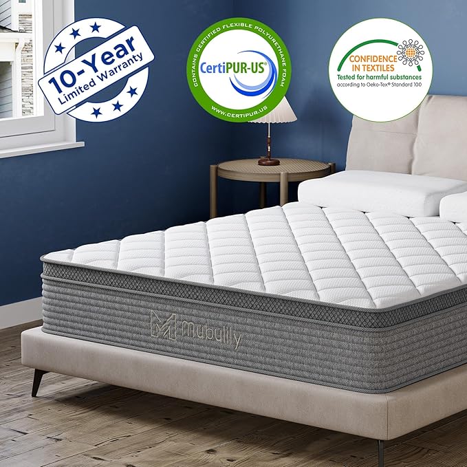 Full Mattress,10 Inch Full Size Hybrid Memory Foam and Individual Pocket Spring,Motion Isolation,Medium Firm Mattress,Pressure Relief,CertiPUR-US,100 Nights Trial