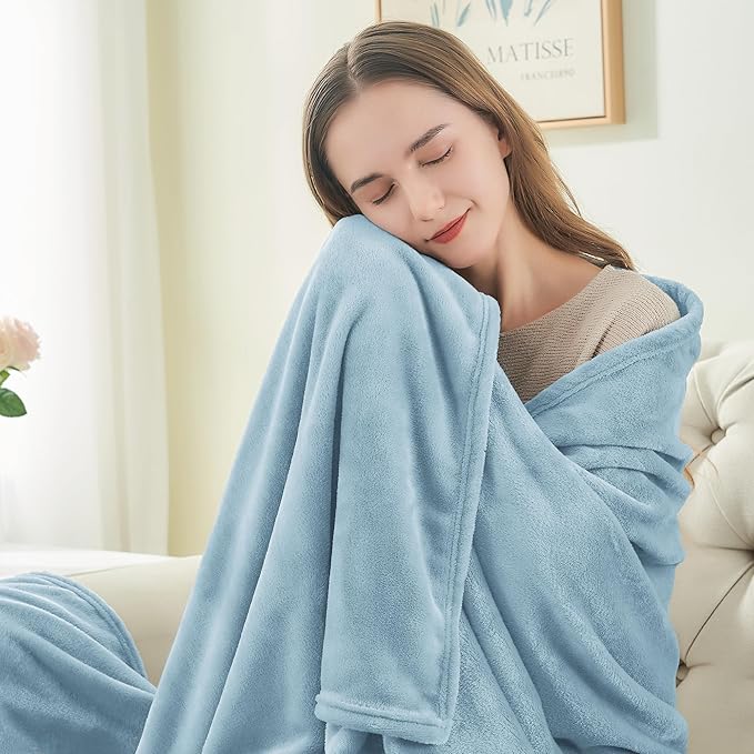 BEDELITE Fleece Blankets Queen Size Washed Blue Throw Blankets for Bed, Luxury Plush Cozy Fuzzy Blanket 90x90 inches, Super Soft Warm Lightweight Throw Blanket All Seasons Suitable