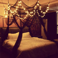 Comtelek 8 Corner Bed Canopy with 100 LED Star String Lights Battery Operated, Bed Netting Unique Style 4 Door Square Canopy Bed Curtains Canopy - Suggested for Twin Full Queen King Bed