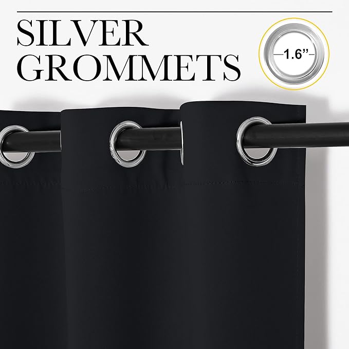 NICETOWN Halloween Bathroom Blackout Curtains and Drapes, Black Solid Thermal Insulated Grommet Blackout Drapery Panels for Window (2 Panels, 34 inches Wide by 45 inches Long, Black)