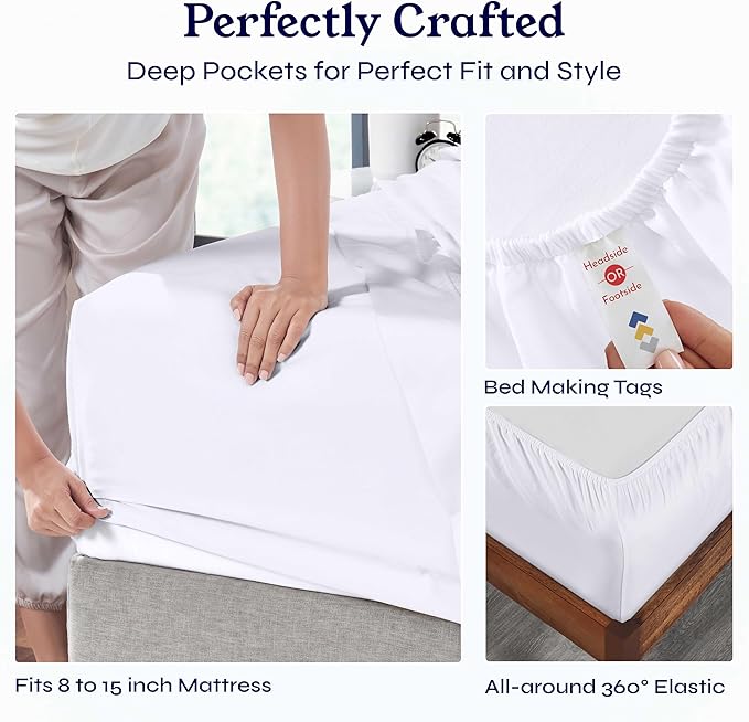California Design Den Twin Sheets Set - Soft 400 Thread Count Sateen, Natural 100% Cotton Sheets, Deep Pockets with All Around Elastic for a Snug Fit, Cool & Durable Bedding Set - White