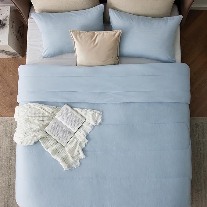 Bedsure King Comforter Set - Cooling and Warm Bed Set, ICY Blue Reversible Bedding for All Season, 3 Pieces, 1 King Size Comforter (102"x90") and 2 Pillow Cases (20"x36")