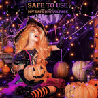 Decute Halloween String Lights Outdoor Indoor Waterproof 300LED 105FT UL Certified with End-to-End Plug 8 Modes, Decoration Lights for Christmas Tree Patio Garden Wedding Party Orange Purple