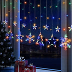 Christmas Window Lights Decorations, 138 LED Curtain Lights with 8 Lighting Modes, Xmas Tree Snowflake Star String Lights for Weddings, Parties, Room Decor(Multi-Colored)