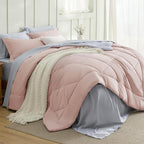 Bedsure Twin Comforter Set - 5 Pieces Reversible Blush Pink Bedding, Twin Size Bed Set for All Seasons, Bed in a Bag with Down Alternative Comforter, Sheets, Pillowcase & Sham