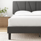 ZINUS Queen Maya Upholstered Bed Frame with Asymmetric Headboard, Durable Wooden Slats, Sturdy Framework, Noise Free Sleep, No Box Spring Needed, Easy Assembly, Eco Friendly Packaging, Dark Grey