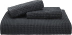 Bedsure Cotton Duvet Cover Queen - 100% Cotton Waffle Weave Charcoal Duvet Cover Queen Size, GentleSoft™ and Breathable Bedding Set for All Season, 3 Pieces, 90"x90"