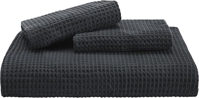 Bedsure Cotton Duvet Cover Queen - 100% Cotton Waffle Weave Charcoal Duvet Cover Queen Size, GentleSoft™ and Breathable Bedding Set for All Season, 3 Pieces, 90"x90"