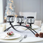 Black 3-Arm Crystal Candle Holders Arched - Elegant Tabletop Candelabra Centerpiece for Weddings, Dining Room Decor, Modern Home & Cabinet Display Housewarming