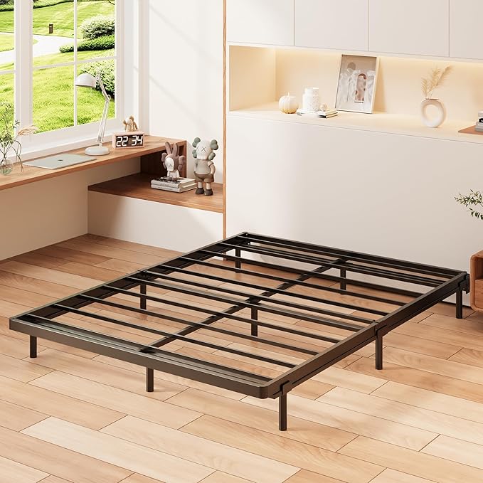 1.6 Inch Bunkie Board Full Low Heavy Duty Metal Box Spring Full Size Bed Base, Sturdy Mattress Foundation, Easy Assembly, Noise Free, Black