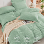 HYMOKEGE Sage Green Twin XL Comforter Set Seersucker 5 Pieces, All Season Luxury Bed in a Bag for Bedroom, Bedding Set with Comforter, Sheets, Pillowcase & Sham