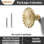 Brushed Gold Cabinet Knobs 10 Pack Round Sunflower Dresser Drawer Hardware Furniture Cupboard Handles for Bathroom Single Hole Knob Kitchen SH-BG-K10