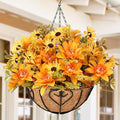Waipfaru Artificial Fake Fall Hanging Mums Plants Flowers Basket for Outdoor, Faux Mums Floral Hanging Plant in Hang Planter Look Real UV Resistant for Porch Patio Balcony Yard Outdoor Decor (1Pcs)