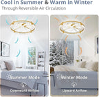 LEDIARY 2 Pack 24 Inch Modern Ceiling Fans with Lights and Remote, Dimmable Flush Mount Ceiling Fan, Gold Low Profile Ceiling Fan with 3 CCT and 6 Speeds