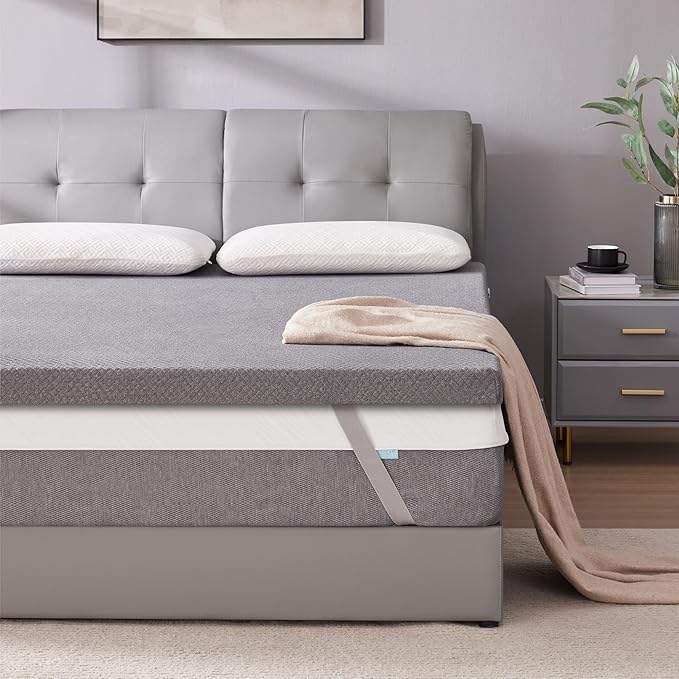 SINWEEK 3 Inch Gel Memory Foam Mattress Topper King Size, Pad for Back Pain, Bed Topper with Removable Soft Cover, CertiPUR-US Certified,Grey