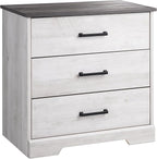 Prepac Rustic Ridge Farmhouse 3-Drawer Nightstand, Chest of Drawers for Bedroom, Wooden Bedroom Dresser with 3 Storage Drawers, 16.25in x 27.5in x 26.75in, Washed White