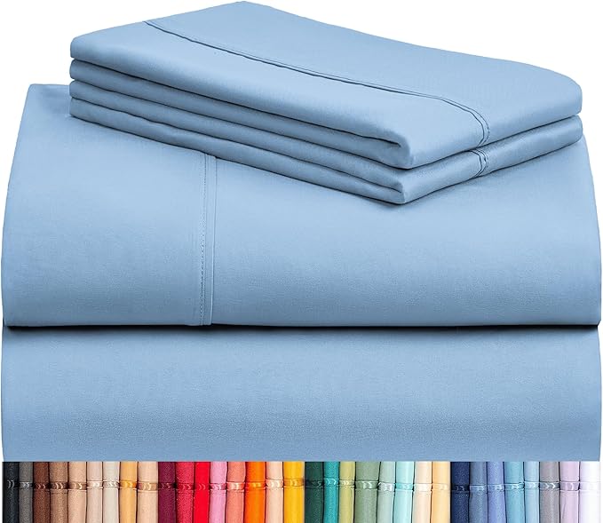 LuxClub 4 PC King Sheet Set, Breathable Luxury Bed Sheets, Deep Pockets Wrinkle Free Cooling Bed Sheets Machine Washable Hotel Bedding Silky Soft - Sky King