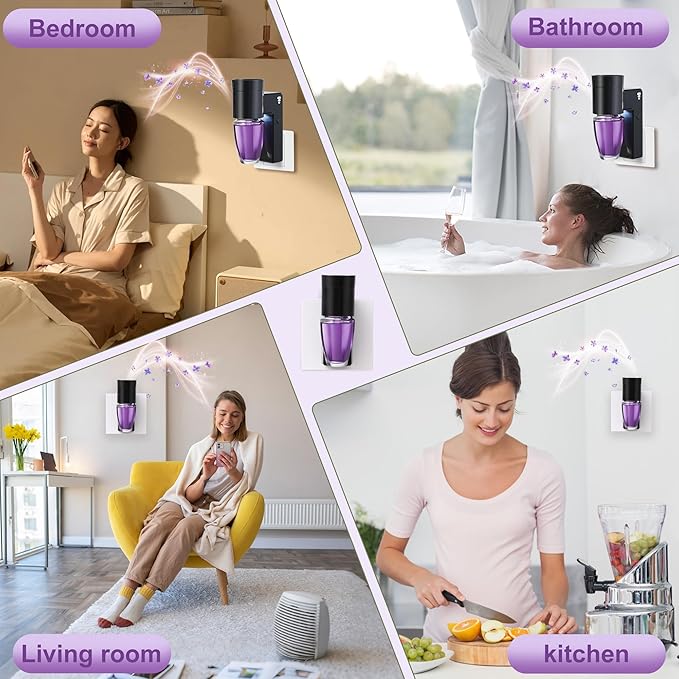 2 PCS Wall Fragrance Plug in with Night Light and Oil Diffuser Plug with Upgraded Fragrance Concentration Control, Compatible with Bath and Body Works WallFower for Home, Black