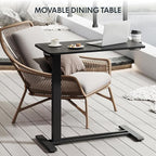 FLEXISPOT H7 Adjustable Overbed Bedside Table with Wheels Pneumatic Mobile Standing Desk Laptop Desk Rolling Computer Cart Movable Overbed Table Hospital Home Use(31.5" W x 17.7" D, Black Large)
