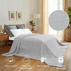 PHF Pre-Washed Cotton Waffle Weave Family Blanket,Oversized King Size 120"x 120"-Snag Proof Lightweight Breathable, 10'x 10' Huge Extra Large Big-Elegant Aesthetic Home Decoration Gift, Light Grey