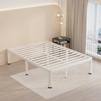 MAF 14 Inch Full Size Metal Platform Bed Frame White with Round Corner Legs, 3000 LBS Heavy Duty Steel Slats Support, Noise Free, No Box Spring Needed, Easy Assembly