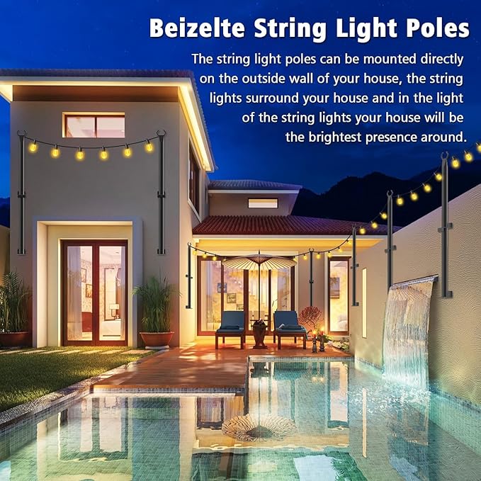 10 Pack 5Ft String Light Poles,Outside String Lights,Outdoor Light Poles,Metal Poles Stand for Patio,Backyard,Deck