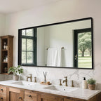 Suidia Bathroom Mirror, 60" x 30" Wall Mirror Metal Framed, Bathroom Vanity Mirror for Living Room Bedroom Bathroom Entryway, Black, Rect Corner Style