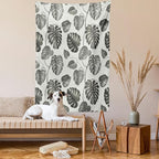 Ambesonne Grey Tapestry, Illustration of Tropical Monstera Leaves Classical with Soft Colors Nature, Wall Hanging for Bedroom Living Room Dorm, 60" X 80", Coconut Gray