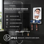 Lighted Shower Mirror Fogless for Shaving, Heated Fog Free Large 9.5*7inch 3 Color Modes Dimming Shower Shaving Mirror with Light, Rechargeable Anti-Fog Shower Mirror with Storage Tray & Razor Holders
