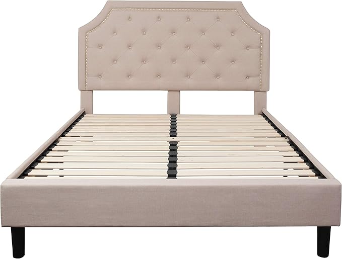 Flash Furniture Brighton Queen Size Tufted Upholstered Platform Bed in Beige Fabric
