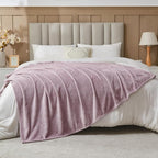 NEWCOSPLAY Super Soft Queen Blanket Light Purple Premium Silky Flannel Fleece Leaves Pattern Lightweight Bed Blanket All Season Use (Light Purple, Queen(90"x90"))