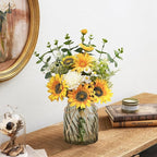 Fake Flowers Artificial Sunflowers with Vase, Faux Silk Flowers Plants for Home Office Decorations, Kitchen Dining Table Decor, Farmhouse Centerpiece Table Decoration