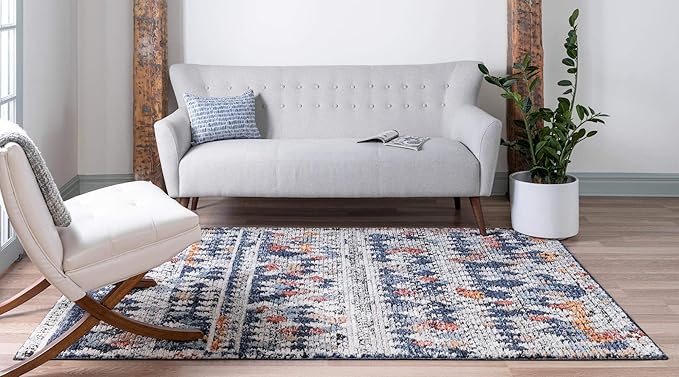 Rugs.com Morocco Collection Rug – 5' x 8' Navy Blue High-Pile Rug Perfect for Living Rooms, Large Dining Rooms, Open Floorplans