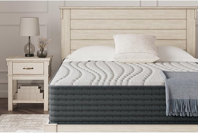 Signature Design by Ashley Hybrid 1300 13 Inch Plush Gel Memory Foam Mattress with Edge Support for Pressure Relief, California King, Fiberglass Free, Mattress in A Box