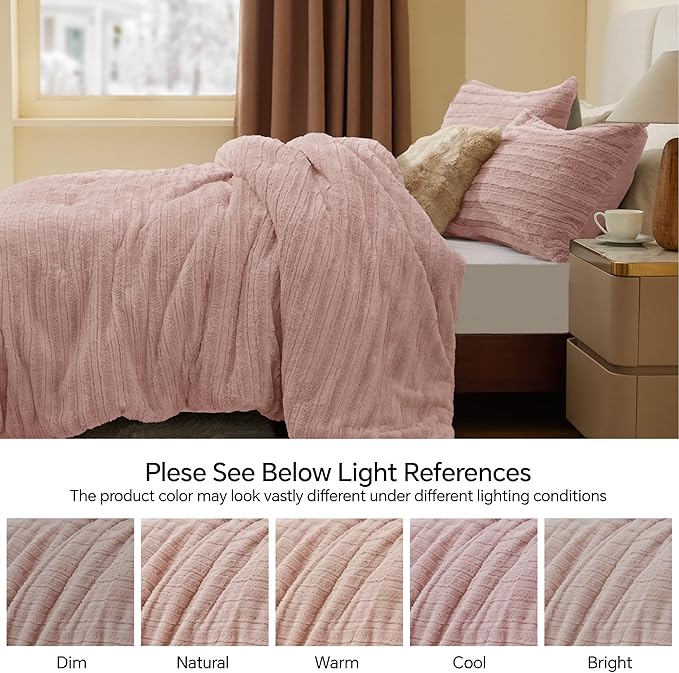 BEDELITE Fleece King Comforter Set -Super Soft & Warm Fluffy Pink Faux Fur Bedding, Luxury Fuzzy Heavy Bed Set for Winter with 2 Pillow Cases