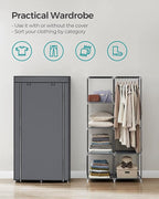 SONGMICS Portable Closet, Clothes Storage Organizer with 6 Shelves, 1 Clothes Hanging Rail, Non-Woven Fabric Closet, Metal Frame, 34.6 x 17.7 x 66.1 Inches, Grey URYG84GY