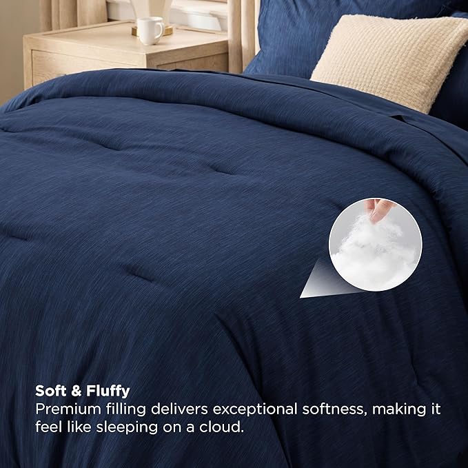 Bedsure Queen Comforter Set Navy - Bed in a Bag Queen Size Bedding 7 Pieces, Cationic Dyed Bed Set Gift for Family, Navy Soft Bedding for All Seasons Comforter with Sheets, Pillowcases & Shams