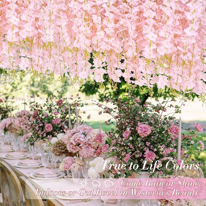 40 Pack Light Pink Wisteria Hanging Flowers, Fake Hanging Flowers for Decoration, Artificial Hanging Flowers,Vines for Bedroom,Flower Garland for Home,Party,Garden, Wall,Wedding Decoration(3.6 Ft/Pcs)