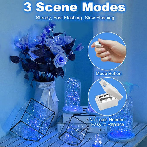 30 Pack Fairy Lights Battery Operated - 3 Speed Modes, 7Ft 20 LED String Twinkle Lights, Waterproof Copper Wire, Mini Firefly Light for Mason Jars Vases Christmas Decor, Blue
