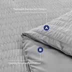 HYMOKEGE Light Grey Oversized Queen Comforter Set Seersucker 7 Pieces, All Season Luxury Bed in a Bag for Bedroom, Bedding Set with Comforter, Sheets, Pillowcases & Shams