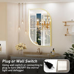 24X32 Inch LED Mirror for Bathroom with Lights,Gold Frame Lighted Irregular Asymmetrical Vanity Wall Mirror,Anti-Fog,Dimmable