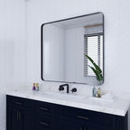 VocalStar Black Metal Framed Bathroom Mirror for Wall, 36 x 40 Inch Large Rounded Rectangle Matte Black Bathroom Vanity Mirror Farmhouse, 1/4-inch Shatterproof Glass | Ultra-Flush Hanging