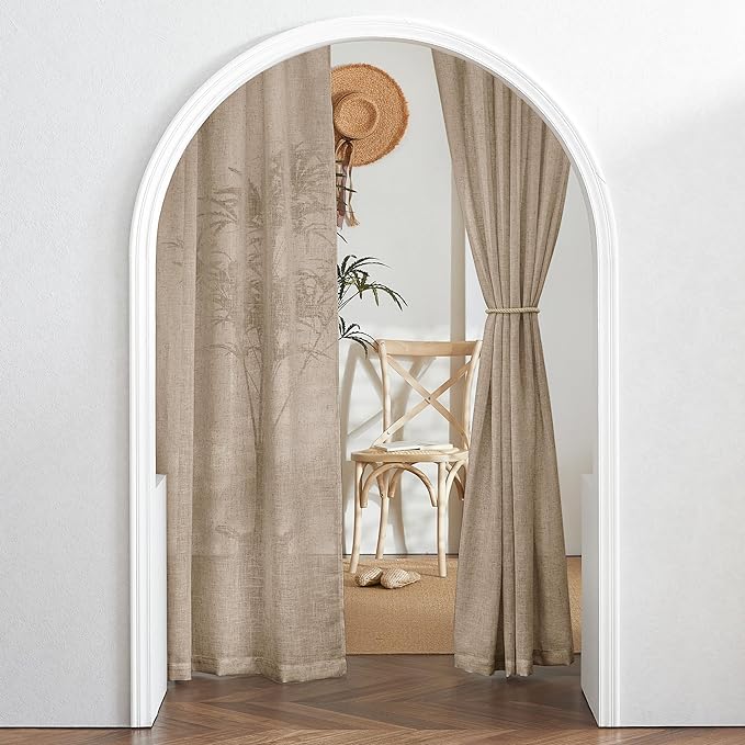 RYB HOME Linen Blended Curtains Semi Sheer - Wrinkle Resistant Light Filtering Lightweight Sun Protection Washable Rustic for Kitchen Laundry Room Cottage, W 100 x L 90 inches, Khaki, 1 Panel